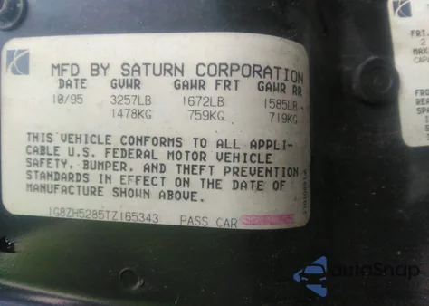 1996 Saturn Sl1 z USA, uszkodzony, nr VIN 1G8ZH5285TZ165343